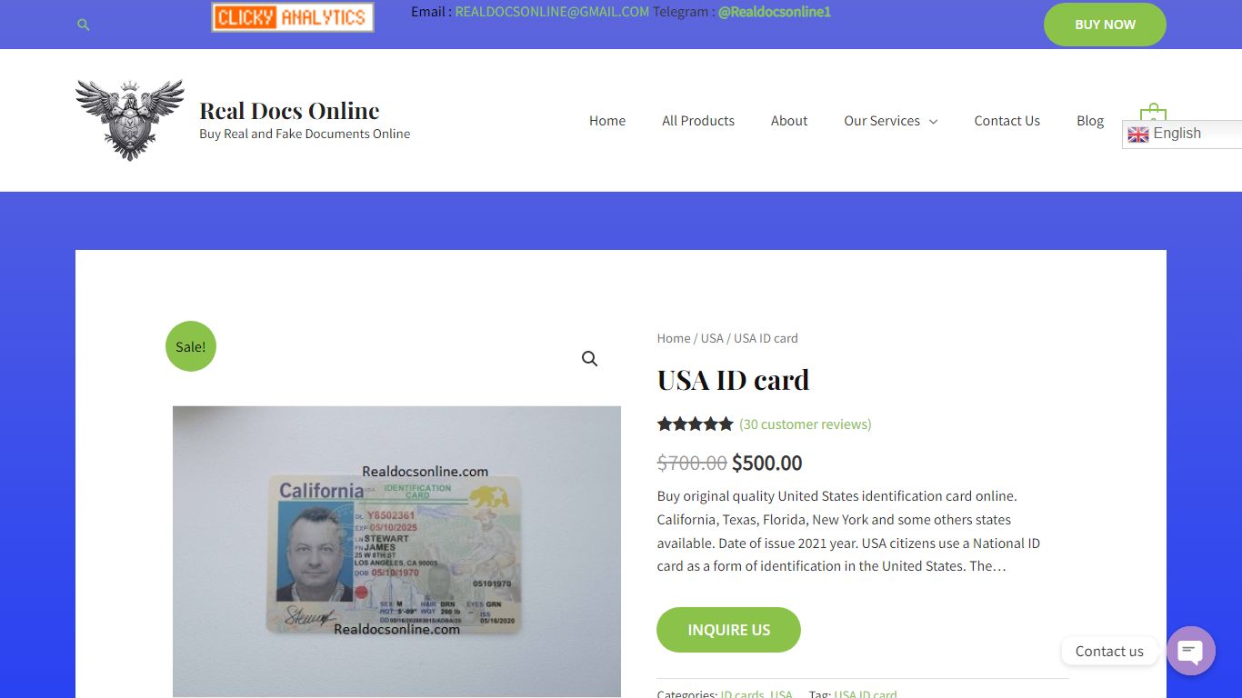 USA ID card - Real Docs Online